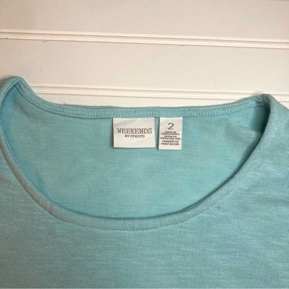 Weekends by Chico's Size 2 Scoop Neck Pullover Top Light Aqua Relaxed Fit Shirt - Picture 7 of 11